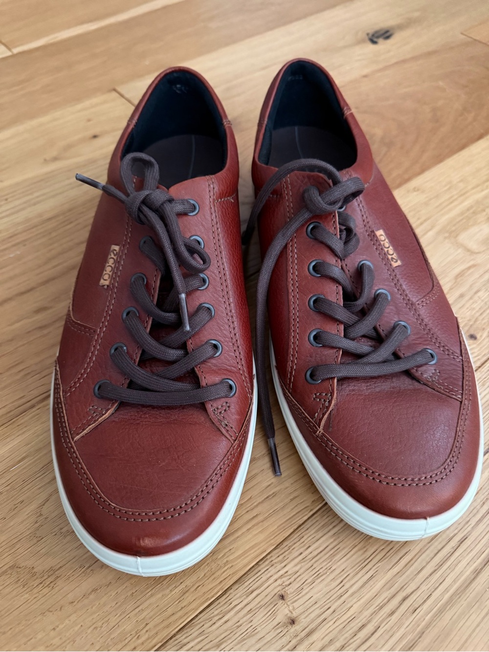 Ecco Men’s Leather Lace-Up Sneakers - Rust Brown with White Sole